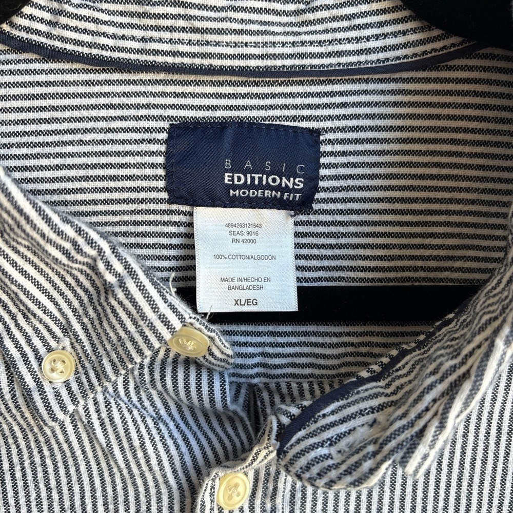 Women XL Button Down Stripe Shirt Navy White Cotton Preppy Nautical Coastal - Picture 2 of 6